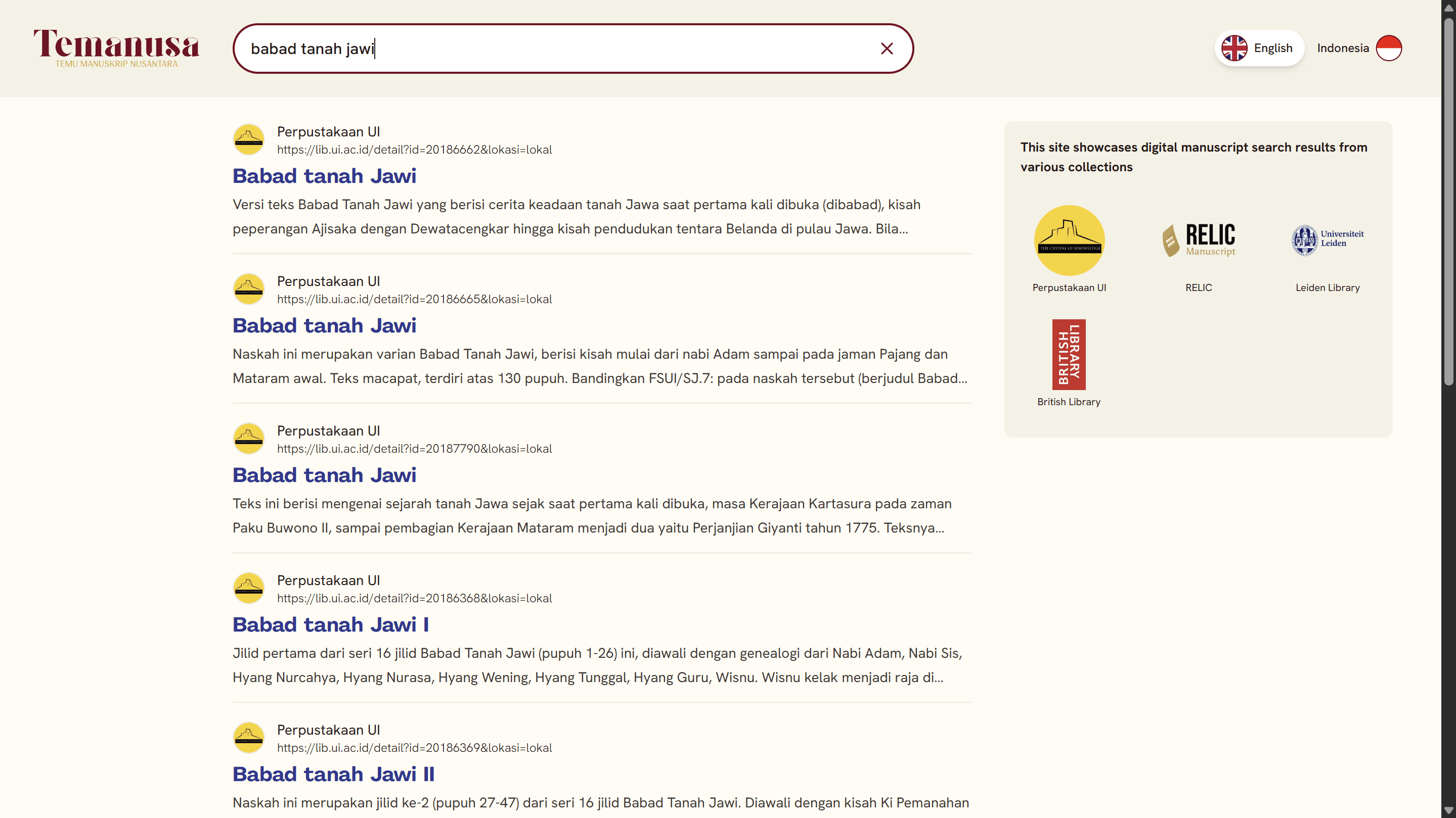 Preview of Temanusa - Search Section